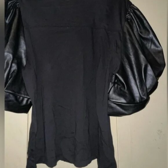 NWT - NY&C Women's Faux-Leather Puff Sleeve Blouse - Picture 2 of 3